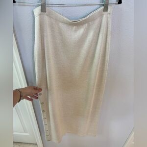 St. John Cream Knit Pencil Skirt with Button Detail